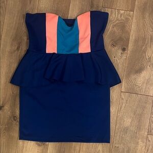 Strapless Royal Navy Dress with Pink and Blue Accents